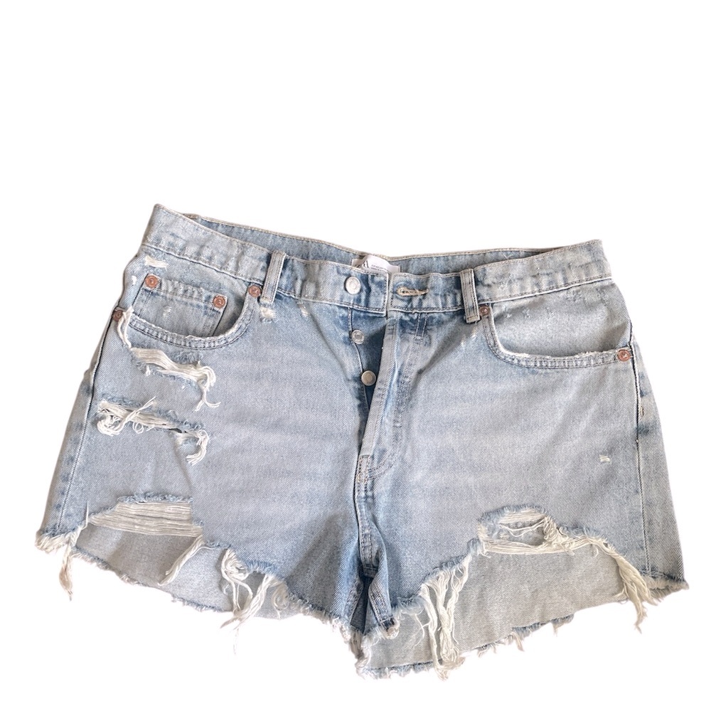 Zara Blue Jean Shorts Distressed Vintage Style - Picture 2 of 3